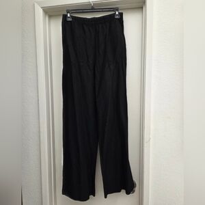 H&M Womens Black Linen Elastic Waist Straight-Leg Pants